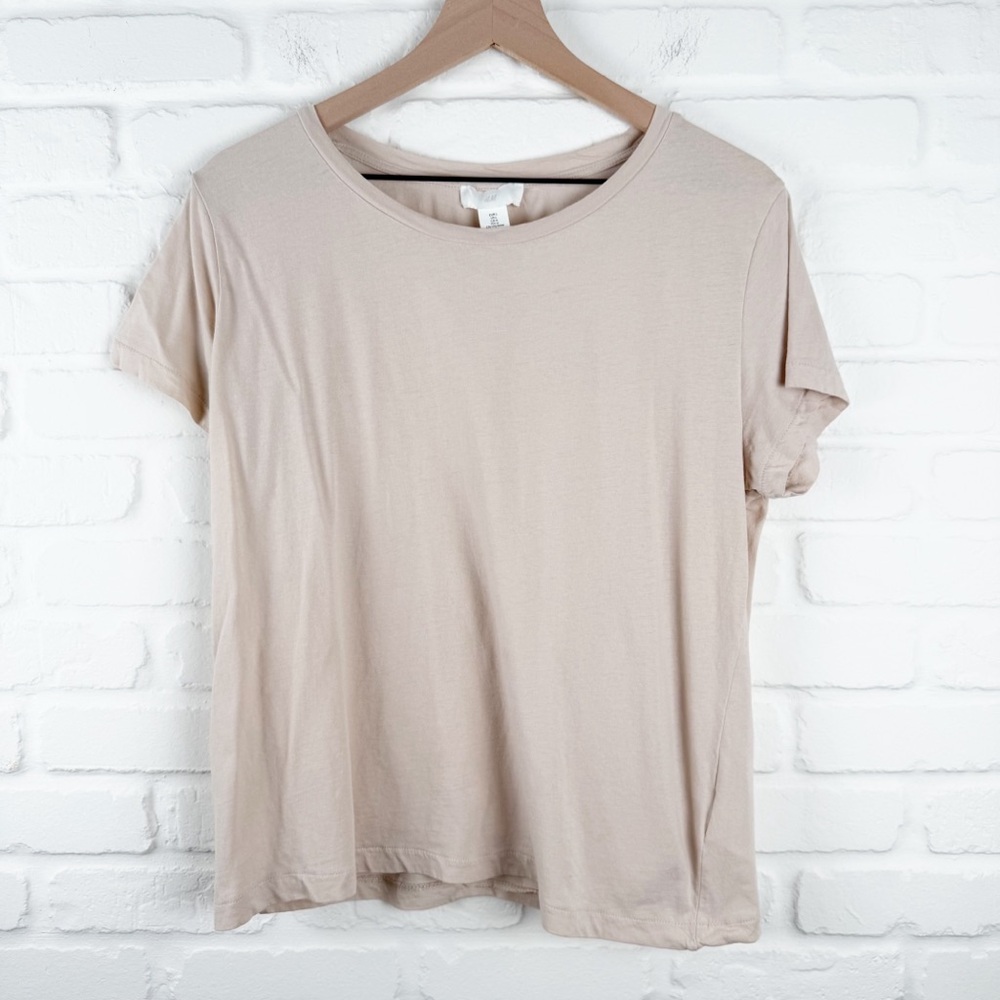 H&M Beige Basic Cotton T-Shirt Tan Slim Fit Tee Large